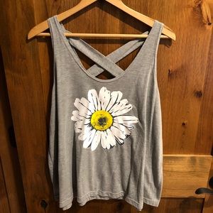 Grey Daisy Cross Back Tank Top